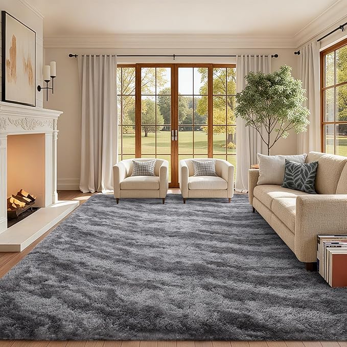 9x12 Ft Extra Large Shag Rugs for Living Room, Ultra Soft Fluffy Furry Area Rugs for Bedroom Indoor Floor, Aesthetic Carpet for Kids Home Decor (Grey)
