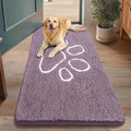 Smiry Dog Door Mat for Muddy Paws, Absorbent Dirt Trapper Non Slip Quick Dry Washable Chenille Mat for Mud Dogs, Entry Rug for Indoor and Outdoor (48x30 Inches, Deep Plum and White)