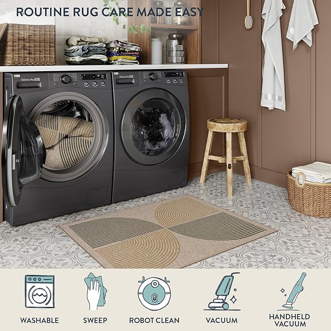 Lahome Enfys Rainbow 20"x32" Door Mat Indoor Entrance, Small Indoor Outdoor Door Easy Jute Rug, Farmhouse Neutral Non Slip Non Shedding Washable Kitchen Mats for Floor Entryway