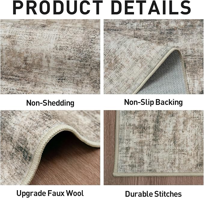 5x7 Area Rugs Washable Rug: Modern Abstract Living Room Rug Soft Anti-Skid Thin Carpet Indoor Floor Non-Shedding Carpets for Bedroom Dining Room Farmhouse Nursery Home Office Brown Black