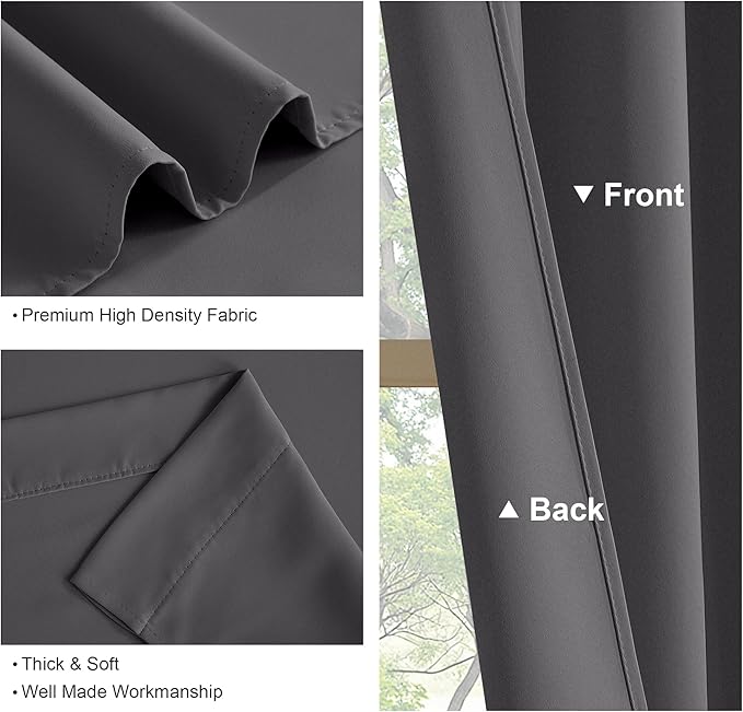 PONY DANCE Blackout Curtains for Bedroom/Living Room - 54 Inches Long Curtain Drapes with Back Loops Rod Pocket Design Thermal Insulated Privacy Protect Energy Saving, 52 W x 54 L, Dark Gray, 1 Pair