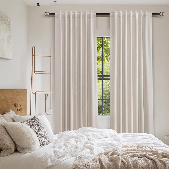 Guken 100% Blackout Curtains 96 Inch Length 2 Panels Set for Living Room Bedroom Back Tab Thermal Insulated Black Out Linen Drapes Room Darkening Window Curtains 96 Inches Long,Sand Beige