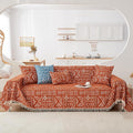 HANDONTIME Boho Aztec Sofa Slipcover for Sofa/Couch Farmhouse Geometric Couch Protector for Dogs with Tassel Brick Orange Couch Covers Sofa Cover for Dogs Cats Kids Bohemian Sofa Décor, 71" X134"