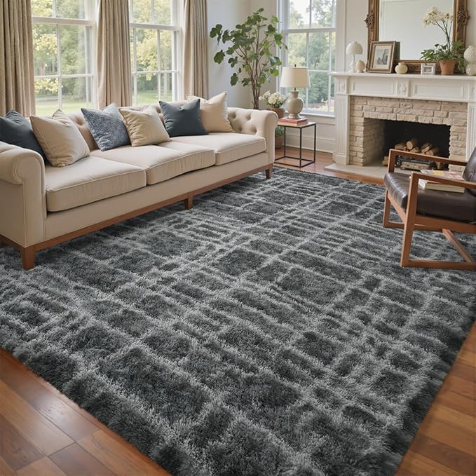 Shag Rugs for Bedroom Living Room, Tie-Dyed Ultra Soft Fluffy Furry Area Rugs for Indoor Floor, Aesthetic Carpet for Kids Home Decor,4x6 Ft Grey