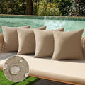 MIULEE Pack of 4 Decorative Outdoor Throw Pillow Covers Linen Waterproof Pillow Covers Farmhouse Cushion Cases for Patio Garden Tent Balcony Couch Sofa 18x18 inch Khaki