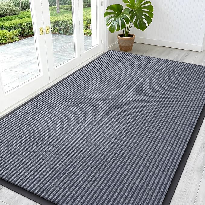 OLANLY Front Door Mat Indoor Outdoor Entrance, Waterproof Heavy Duty Doormat, Fade Resistant, Low Profile, Easy Clean Patio Porch Welcome Floor Mats for Entry, 59x34, Ash Grey