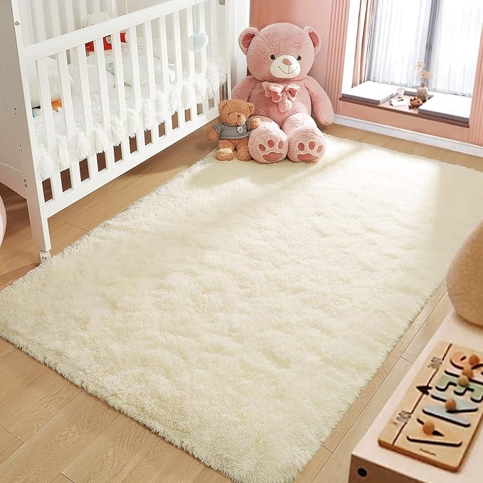 LOCHAS Ultra Soft Indoor Modern Area Rugs Fluffy Living Room Carpets for Children Bedroom Home Decor Nursery Rug 6x9 Feet, Light Champagne