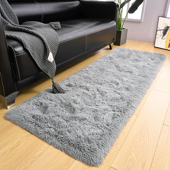 LOCHAS Ultra Soft Indoor Modern Area Rugs Fluffy Living Room Carpets for Children Bedroom Home Decor Nursery Rug 2x8 Feet, Gray