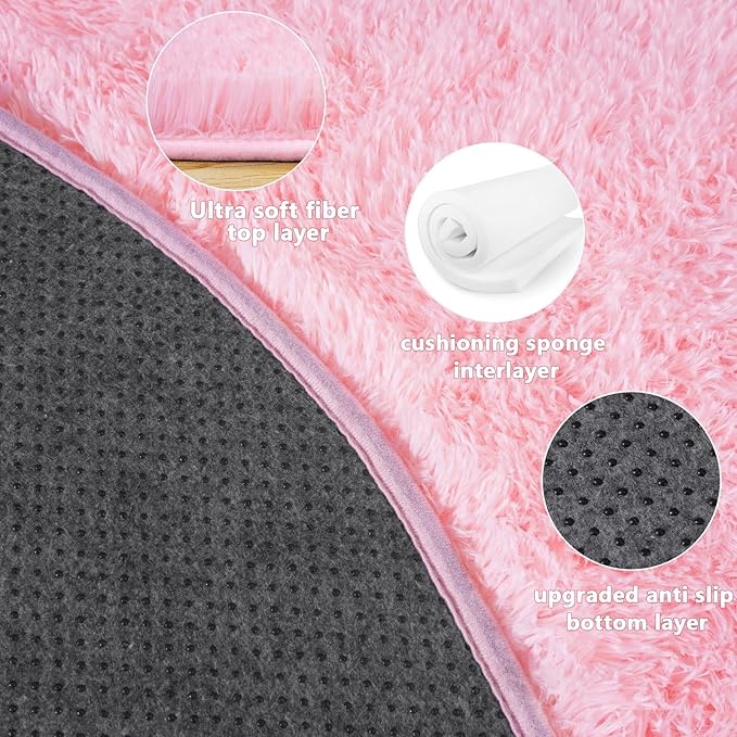 4x4.6 Feet Pink Hexagon Rugs for Princess Tent, Ultra Soft Fluffy Hexagon Area Rug for Bedroom, Cute Shag Rugs for Girls Room, Fuzzy Plush Carpet for Kids Room Tent Castle Home Decor