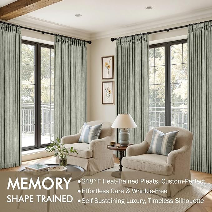 MIULEE Pinch Pleated Thick Linen Curtains 108 Inches Length 2 Panels for Living Room Bedroom, Extra Long Pinch Pleat Drapes Back Tab Light Filtering Sage Green Foor to Ceiling Curtains with Hooks