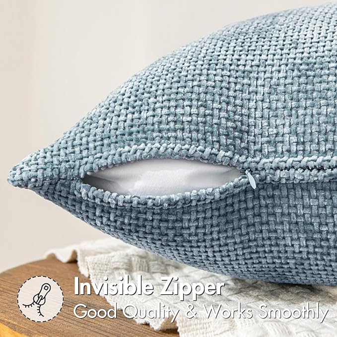 MIULEE Pack of 2 Couch Throw Pillow Covers 20x20 Inch Coastal Light Blue Modern Boho Accent Decorative Pillow Covers Soft Chenille Farmhouse Cushion Covers for Home Decor Bed Sofa Living Room