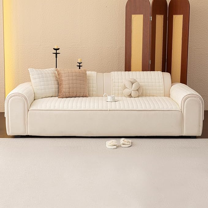 Velvet Couch Covers for Dogs, Dog Sectional Couch Covers, Pet Couchs Cover for Large Sectional, Couchs Protector for Dogs, Sectional Sofa Cover for Pet Washable(1PC,Beige White,27.6"×94.4")
