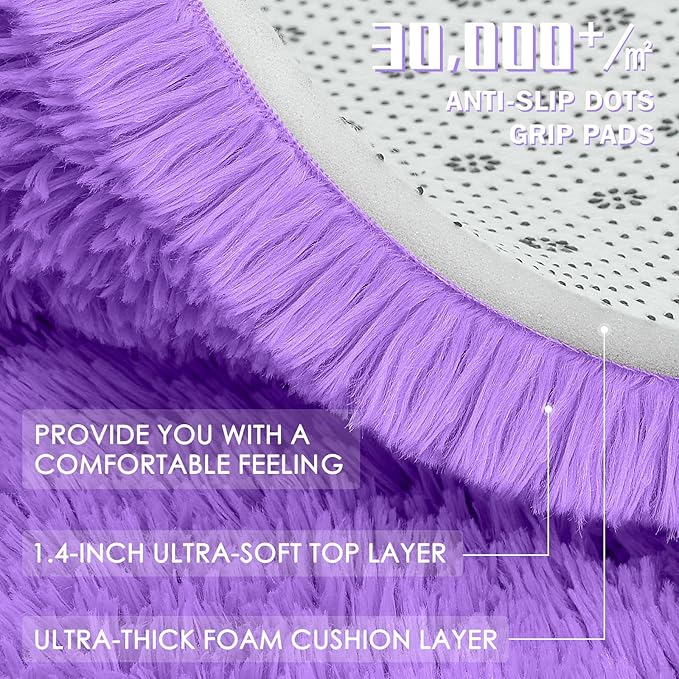 OLANLY 2x8 Machine Washable Runner Rugs for Hallway, Soft Fluffy Shaggy Bedside Rugs for Bedroom, Living Room, Indoor Floor Carpet for Kids Girls and Boys, Nursery Rooms, Home Decor Aesthetic, Purple
