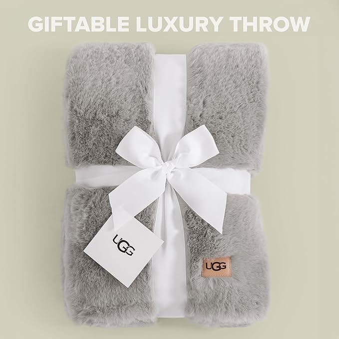 UGG Euphoria Faux Fur Throw Blanket, Oversized Warm Throw for Couch or Chair, Luxury Bedroom Decor, Cozy Soft Blankets, Machine Washable, 50-inch x 70-inch, Seal Grey
