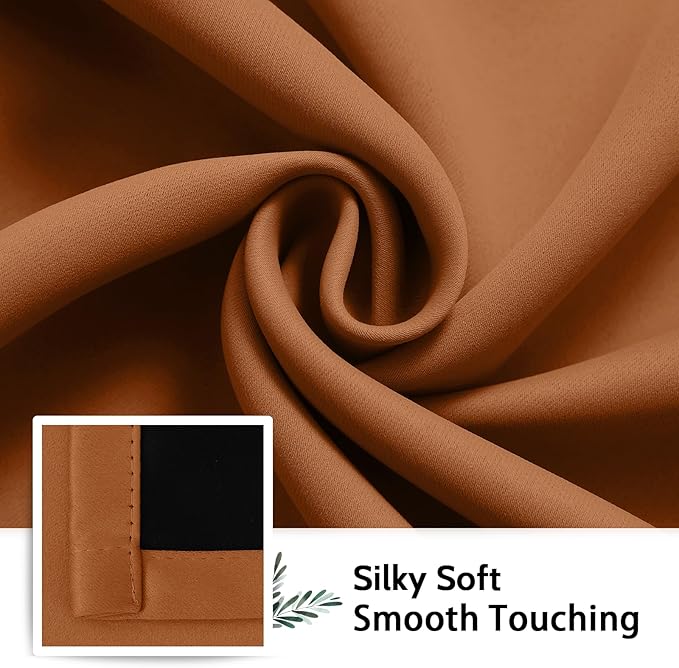 SimpleHome 100% Blackout Curtains for Bedroom,Thermal Insulated Orange Grommet Window Drapes Room Darkening Curtains for Living Room with Black Back,52 x 84 Inch,2 Panels
