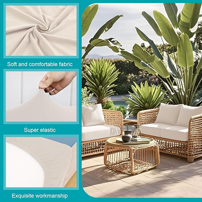 14 Pcs Stretch Patio Cushion Covers,Outdoor Couch Covers Replacement,Outdoor Couch & Sofa Slipcovers,for Patio Furniture Cushion Covers,Washable Reusable Furniture Protector (Beige,Cover Only)