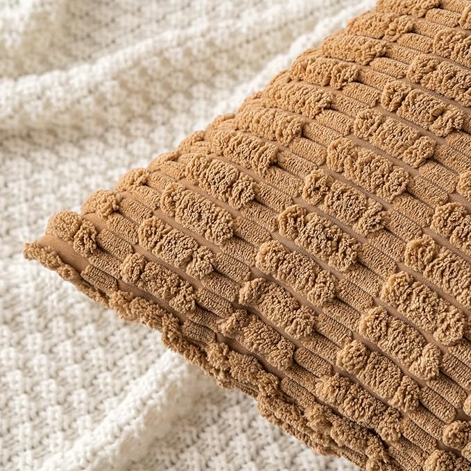 MIULEE Pack of 2 Corduroy Decorative Throw Pillow Covers 16x16 Inch Soft Boho Striped Pillow Covers Modern Farmhouse Home Decor for Sofa Living Room Couch Bed Brown