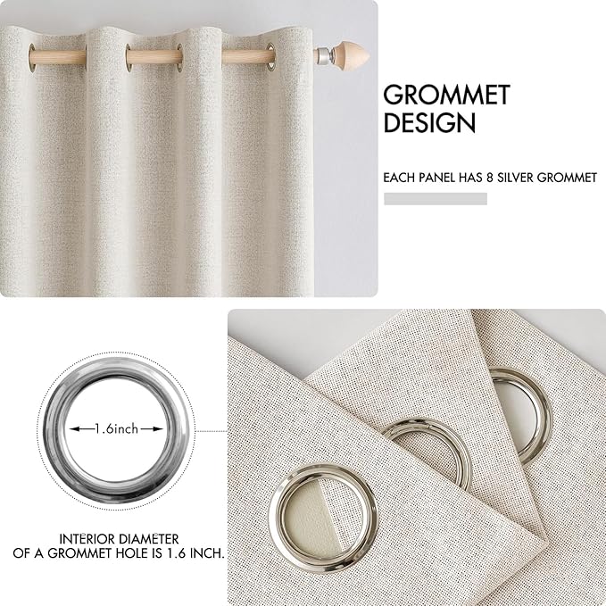 MIULEE Linen Curtains 100% Blackout for Bedroom Thermal Insulated Birch Grommet Room Darkening Curtains & Drapes for Living Room Nursery 52 x 72 Inch (2 Panels)