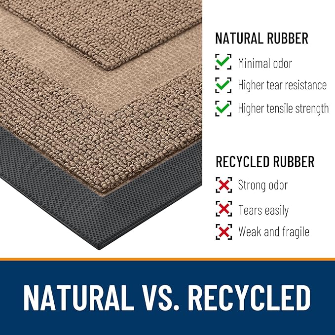 OLANLY Front Door Mat Indoor Outdoor Entrance, Waterproof All-Season, All-Weather Doormat, Sturdy Natural Rubber, Low Profile, Easy Clean Patio Porch Entryway Mat, 47x17, Mocha