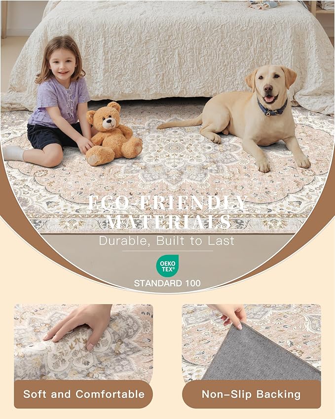 Madane Hallway Runner Rug 2x12, Extra Long Washable Runner Rugs with Rubber Backing, Non Slip Carpet Runner for Hallway, Vintage Rug Runners for Kitchen Laundry Room Entryway (Pink/Gray, 2'x12')
