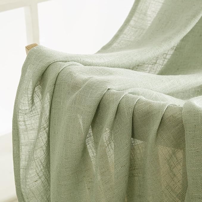 MIULEE Sage Green Linen Curtains 108 Inches Long for Bedroom Living Room, Soft Thick Linen Textured Window Drapes Semi Sheer Light Filtering Back Tab Rod Pocket Burlap Look, 2 Panels
