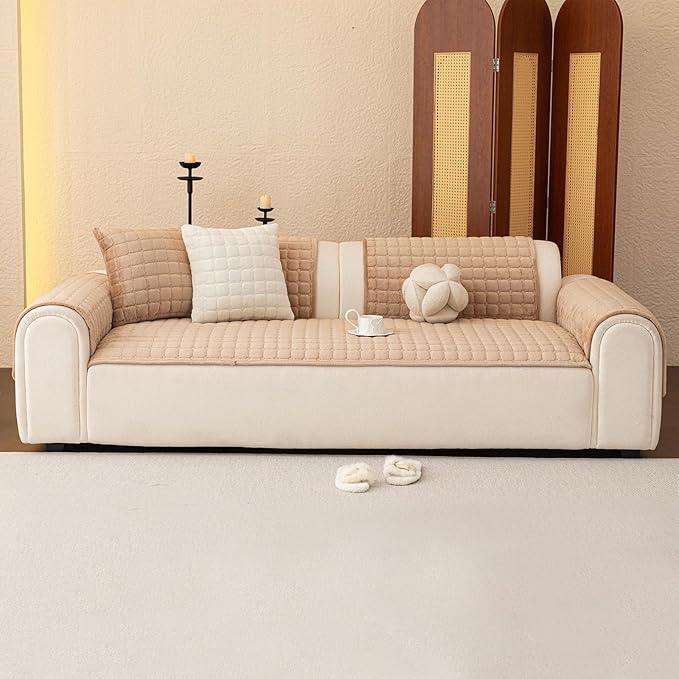 Velvet Couch Covers for Dogs, Dog Sectional Couch Covers, Pet Couchs Cover for Large Sectional, Couchs Protector for Dogs, Sectional Sofa Cover for Pet Washable(1PC,Khaki,27.6"×94.4")