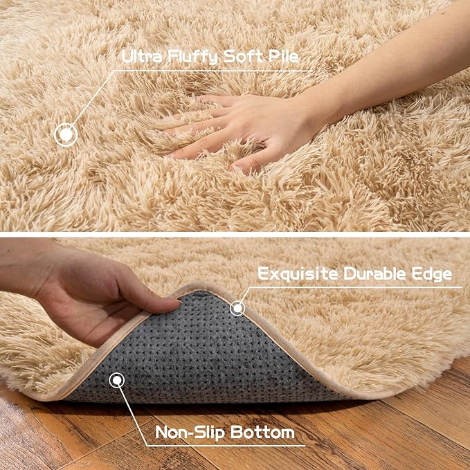 Pionblank Large Area Rug for Living Room 10x14, Fuzzy Modern Shag Rug, Fluffy Plush Non Slip Soft Furry Carpet for Bedroom Kids Room Nursery Teens Dorm Home Decor, Camel