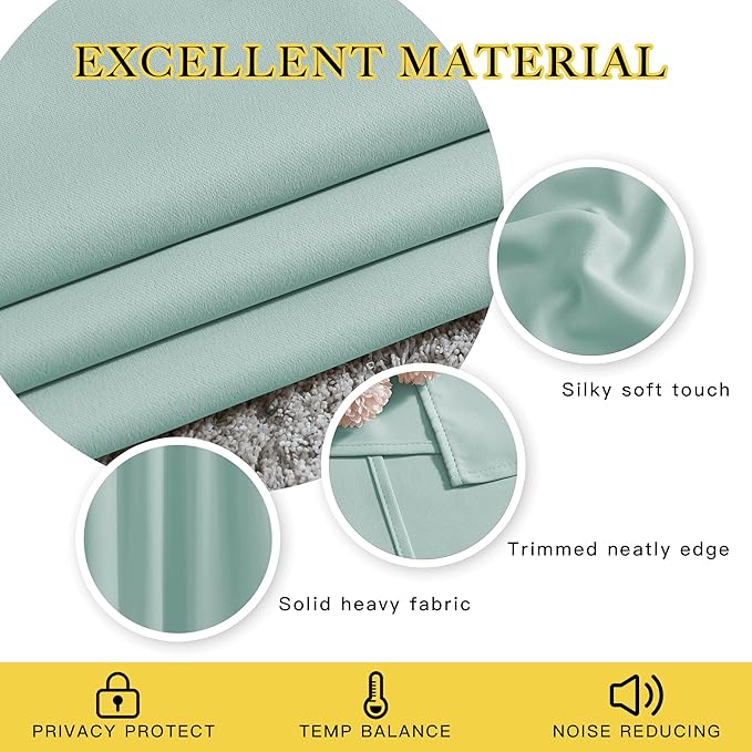 NICETOWN Aqua Blue Curtains 102 inches Long, Grommet Thermal Insulated Solid Blackout Curtains Privacy Window Treatments for Bedroom/Living Room, W46 x L102, 2 Panels