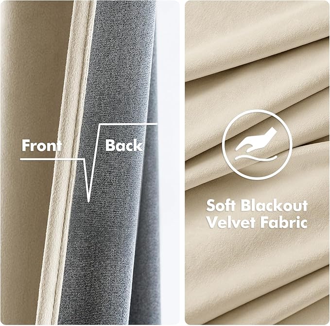 MIULEE Elegant Velvet Curtains Beige Grommet Curtains Thermal Insulated Soundproof Room Darkening Blackout Curtains/Drapes for Girls & Ladys Living Room/Bedroom Decor 52 x 96 Inch 2 Panels
