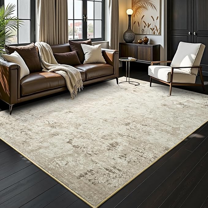 Toneed Abstract Area Rug 7x10 Modern Washable Rug Soft Non Slip Rug Low Pile for Bedroom Living Room Dining Room Beige