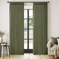 MIULEE Olive Green Pinch Pleated Linen Curtains 90 Inches Long 2 Panels for Living Room Bedroom, Linen Texture Memory Trained Drapes Pleat Back Tab Semi Sheer Moss Green Window Curtains with Hooks