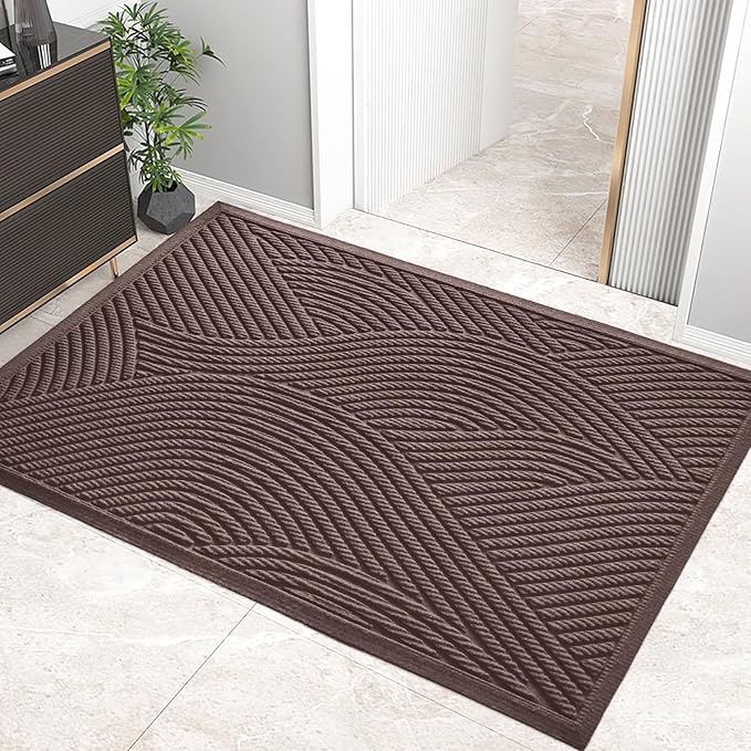 HIYARD Sturdy Front Door Mat, Absorbent Muddy Dirt Resist Welcome Door Mats Outdoor Indoor, Stain and Fade Resistant, Non-Slip Backing Entry Mat Low Profile Doormat for Entryway, 60×36, Coffee