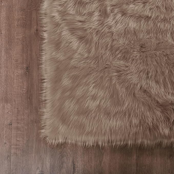 Goolela Fluffy Faux Fur Rug for Bedroom 4x6 Light Brown Beige Sheepskin Fuzzy Furry Soft Rug for Living Room Bedside Dorm Plush Shaggy Washable Rectangle