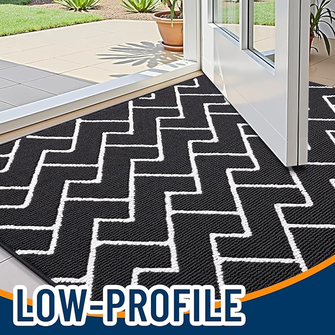 OLANLY Front Door Mat, Non-Slip Rubber Backing, Dirt Resistant and Absorbent, Washable, Easy to Clean Low-Profile Indoor Doormat for Back Door, Entryway, Inside Entrance, 48x32, Deep Black