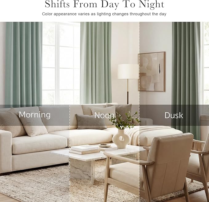 Pony Dance Short Gray Blackout Curtains - Small Window Drapes Thermal Insulated Light Blocking Drapes Back Tab/Rod Pocket Short Curtain Panels for Bedroom & Kitchen, 42 W x 30 L, Sage Green, 1 Pair