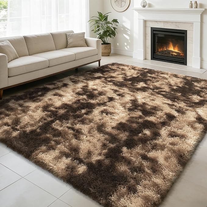 Shag Area Rug for Bedroom 5x8,Fluffy Area Rugs for Living Room,Soft Fuzzy Rug Non-Shedding Indoor Plush Carpet for Kids Bedroom Nursery Dorm Home Decor,Tie-Dyed Coffee
