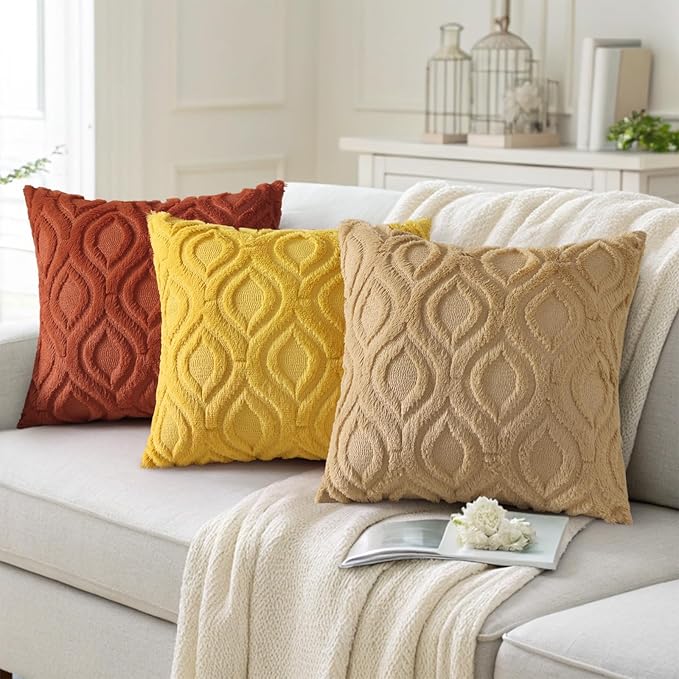 decorUhome Throw Pillow Covers 22x22 Inch Set of 2, Soft Plush Faux Wool Khaki Solid Couch Pillow Covers, Accent Euro Sham Farmhouse Neutral Square Pillow Cases for Sofa Bed Living Room