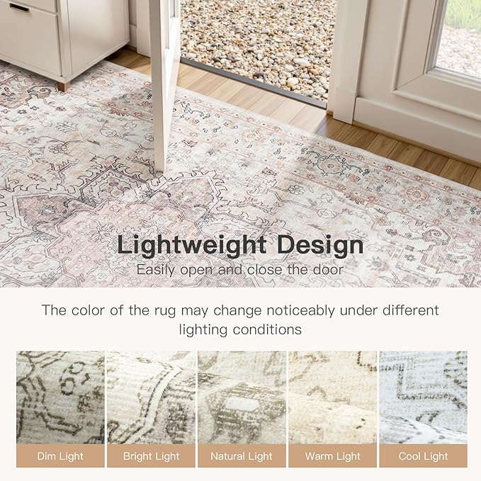 Lofus 8x10 Area Rugs for Living Room, Washable Area Rug, Rugs for Bedroom, Kitchen, Vintage Boho Carpet, Soft Non-Slip, Low Pile Large Area Rug for Office Dining Room, Pink