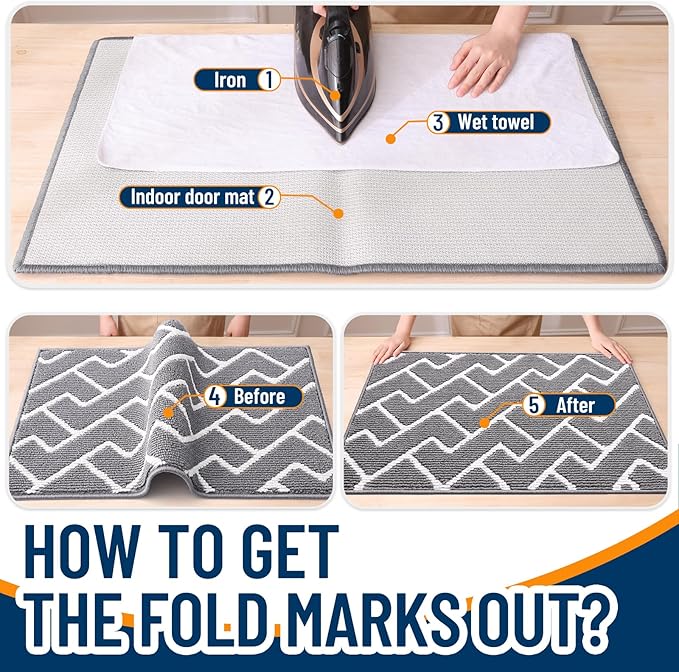 OLANLY Front Door Mat, Non-Slip Rubber Backing, Dirt Resistant and Absorbent, Washable, Easy to Clean Low-Profile Indoor Doormat for Back Door, Entryway, Inside Entrance, 40x32, Grey