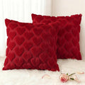 decorUhome Valentine’s Day Soft Plush Throw Pillow Covers 16x16 Inch Set of 2, Faux Fur Red Heart Decoration Neutral Square Pillow Covers for Couch Sofa Bed Cozy Farmhouse Holiday Decor