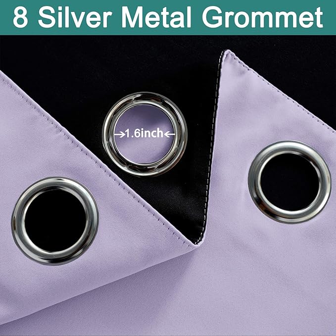 Yakamok Full Blackout Curtains 45 Inches Long,Blackout Curtain Panels for Bedroom, 2 Thick Layers Grommet Top Thermal Insulated Drapes with Black Liner for Living Room(52Wx45L, Lilac, Set of 2)