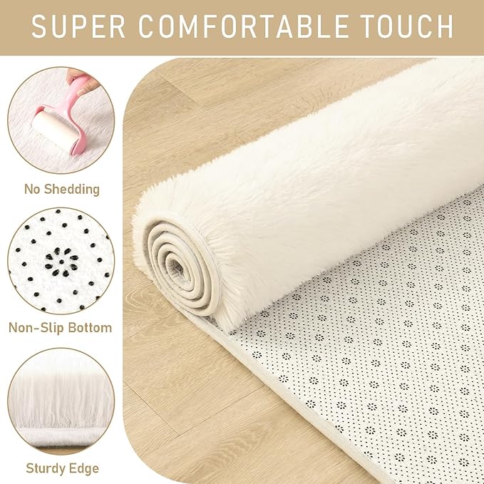 LOCHAS Ultra Soft Indoor Modern Area Rugs 2x8, Fluffy Living Room Carpets for Children Bedroom Home Decor Nursery Rug, Cream