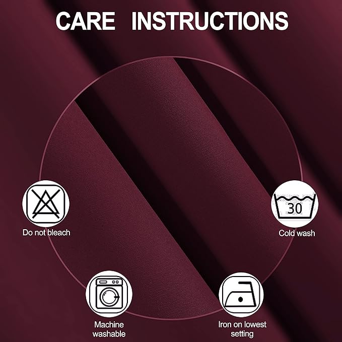 LEMOMO Burgundy Red Blackout Curtains/42 x 72 Inch/Set of 2 Panels Room Darkening Curtains for Bedroom