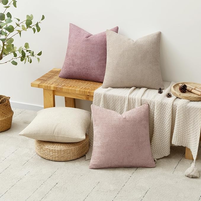 MIULEE Pack of 4 Valentines Couch Throw Pillow Covers 20x20 Inch Neutral Pink Cute Decorative Chenille Pillows Farmhouse Boho Accent Cushion Covers for Coquette Room Spring Decor Sofa Bed Living Room