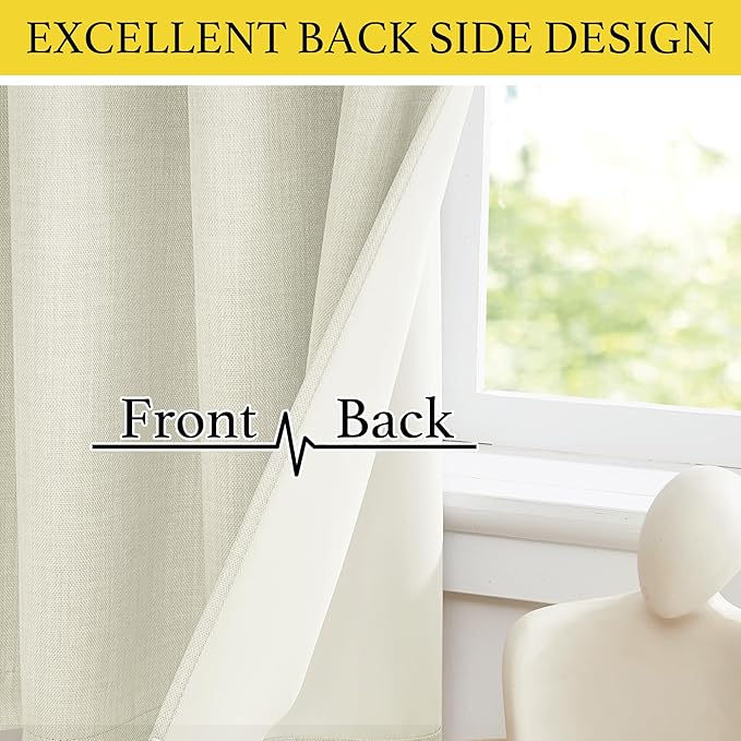 NICETOWN Natural Linen Room Darkening Curtain Valances for, Grommet Faux Linen Blend Short Curtains Thermal Insulated Window Tiers for Kitchen Over Sink, W52 x L30, Set of 2