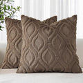 decorUhome Throw Pillow Covers 16x16 Inch Set of 2, Soft Plush Faux Wool Brown Solid Couch Pillow Covers, Accent Farmhouse Neutral Square Pillow Cases for Sofa Bed Living Room