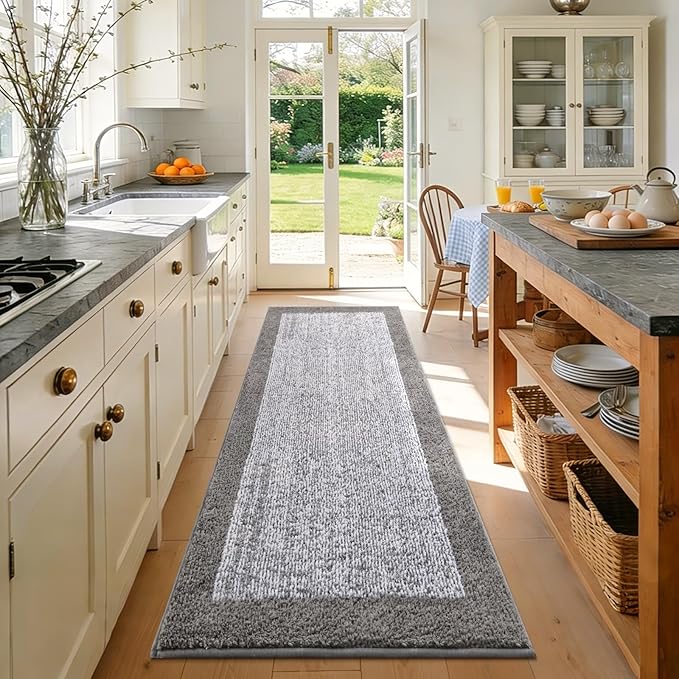 60x24 Long Bathroom Rugs Washable Non Slip, Light Grey Bath Mat for Bathroom Floor Tub, Soft Absorbent Quick Dry Mats for Shower, Bathtub,Home Decor