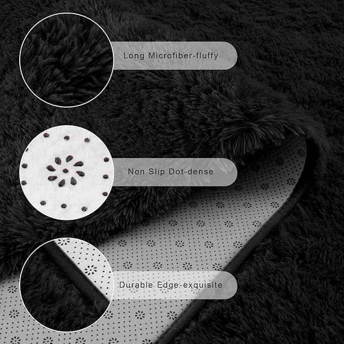 Chicrug Soft Area Rugs for Bedroom Living Room Plush Fluffy Rug 3x5 Feet, Shag Furry Area Rug Carpet Non Shedding for Nursery Children Kids Girls Room Home Decorative, Black