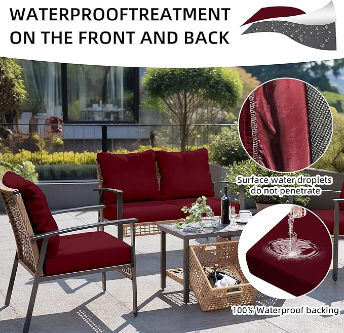 14Pcs Outdoor Cushion Covers, Patio Cushion Covers,Stretch Elastic Slipcovers, Replacement Washable & Reusable Furniture Protector for Patio Couch (Claret,Cover Only)
