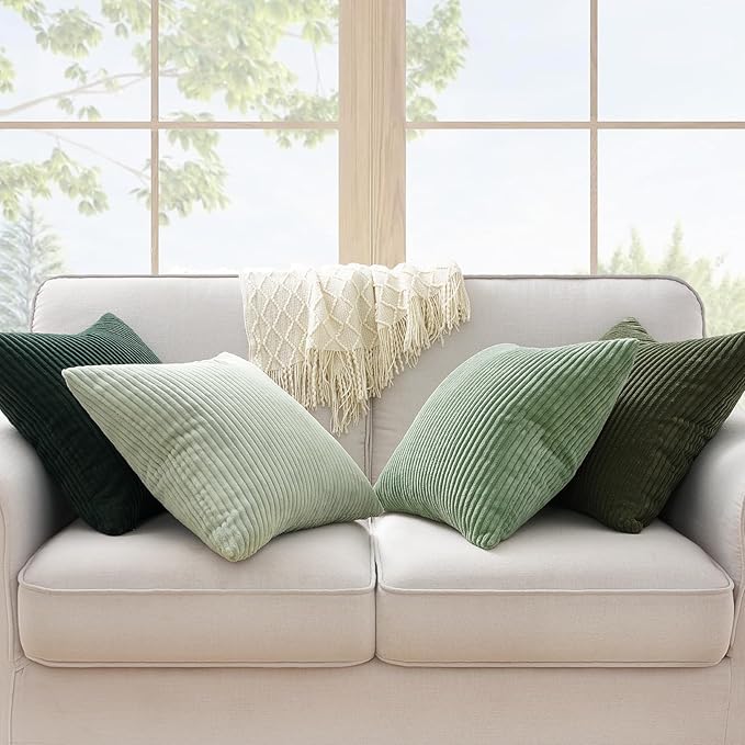 Topfinel Corduroy Throw Pillow Covers Pack of 2 Green 16"x16" No Insert with Hidden Zipper | Decorative Cushion Covers for Bedroom,livingroom and Nursery,Light Green